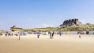 Photo de Route côtière fermée : feux de dunes sur la côte néerlandaise – parc de vacances évacué
